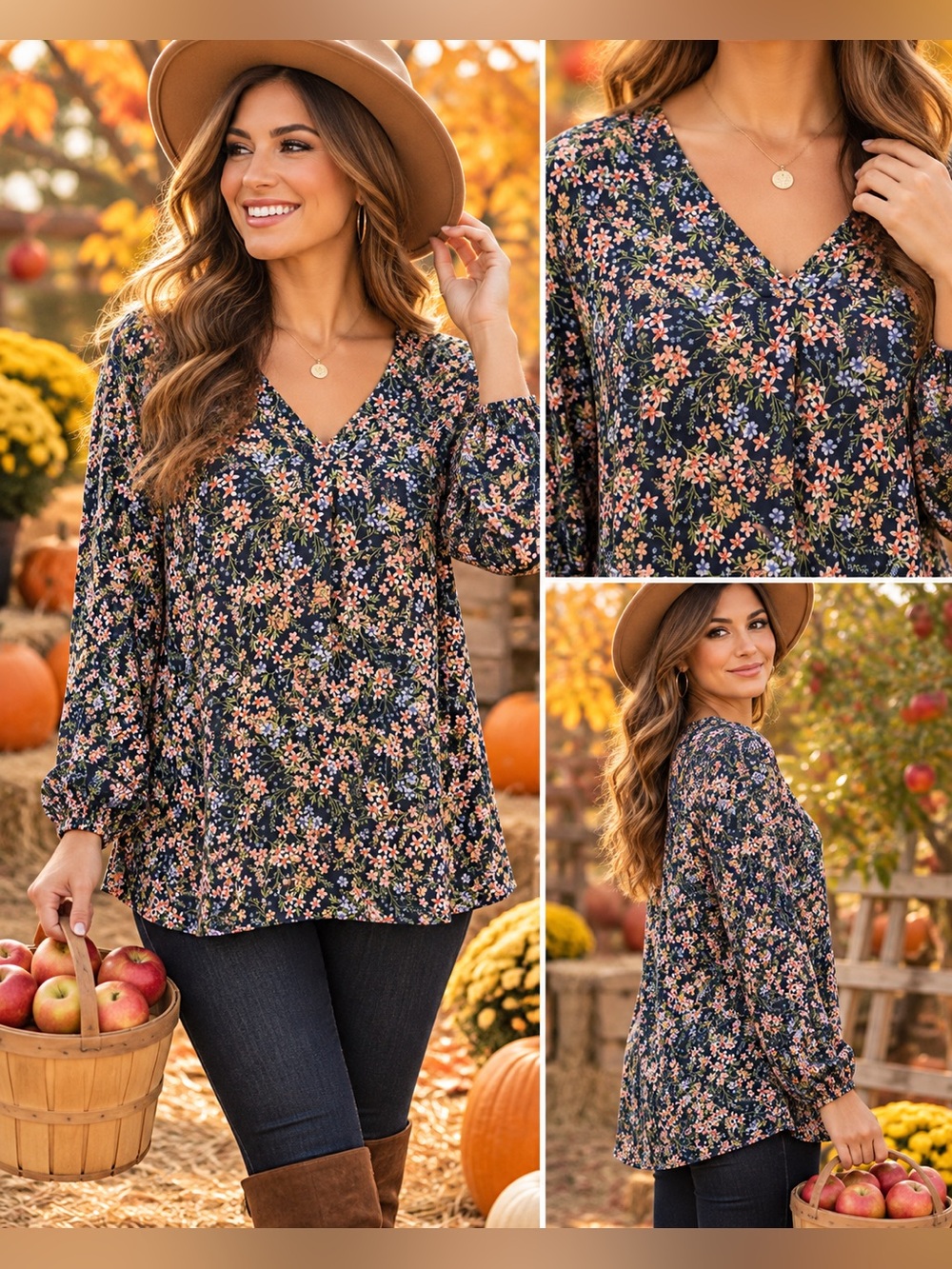 Vince Camuto NWT Navy Multi Floral V-Neck Blouse — Size Medium